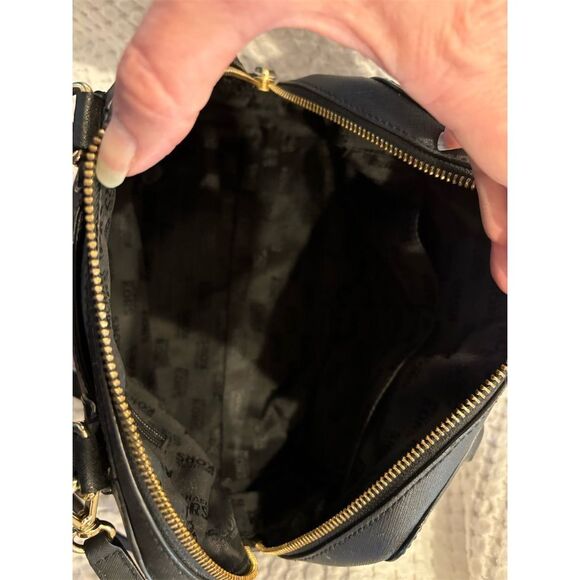 Michael Kors Black Leather Dome Satchel Medium Handbag Gold Accents Purse - Picture 9 of 12